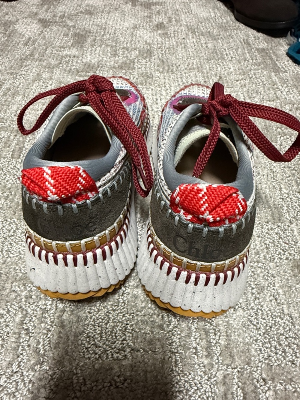 Chloe Multicolor Woven Lace-Up Sneakers with Burgundy Laces - Picture 6 of 8